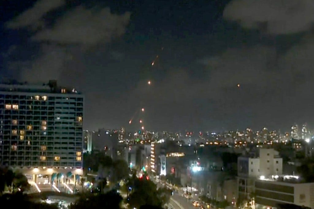 Missiles fly over Tel Aviv.