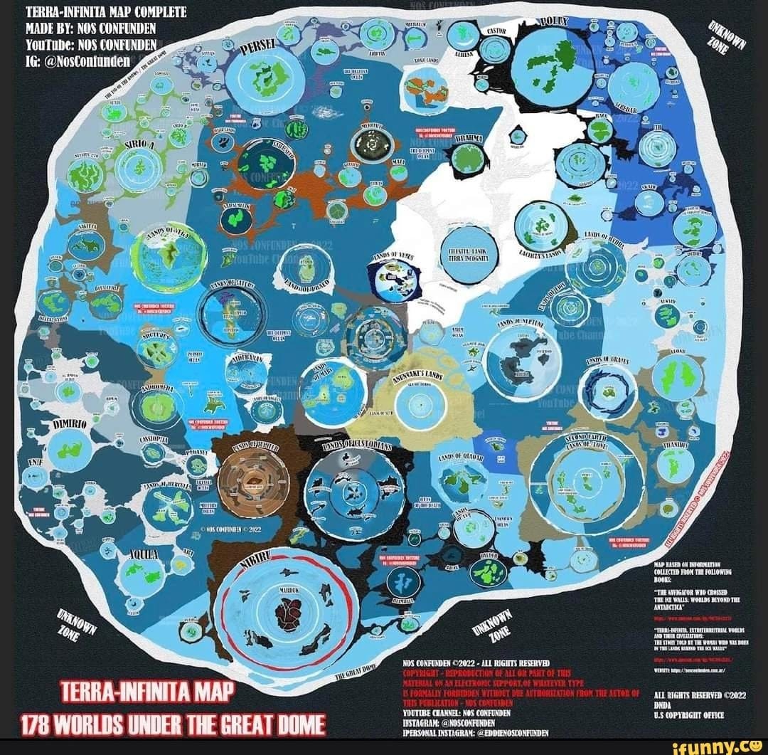 a flat earther said that there's more continents behind the ice wall then  he drew them and someone added more continents until we got this : r/MapPorn