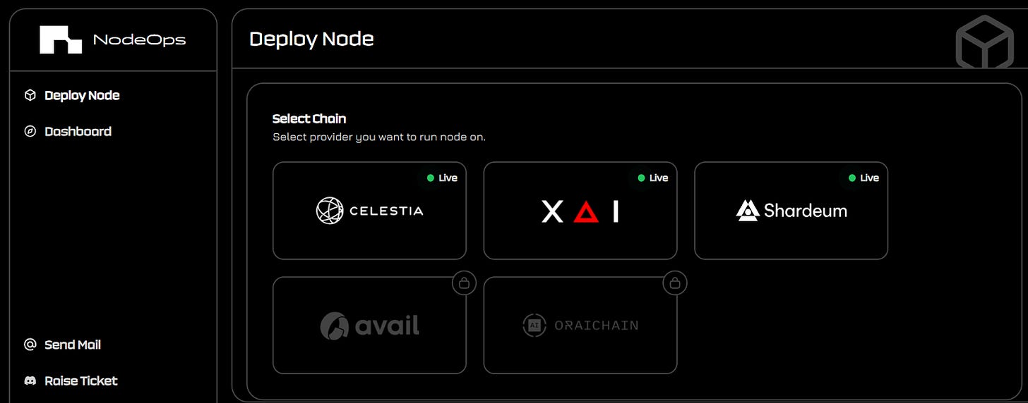 Select your chain on NodeOps