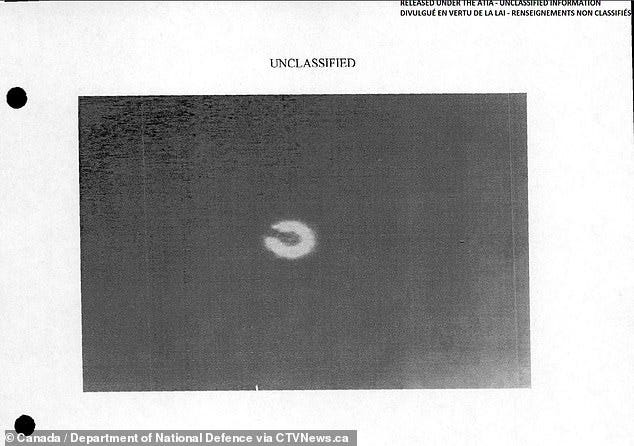 Canada has released the first-ever image of the UFO shot down during a chase above Alaska and the Yukon initiated during the Chinese spy balloon drama of February 2023 (above)