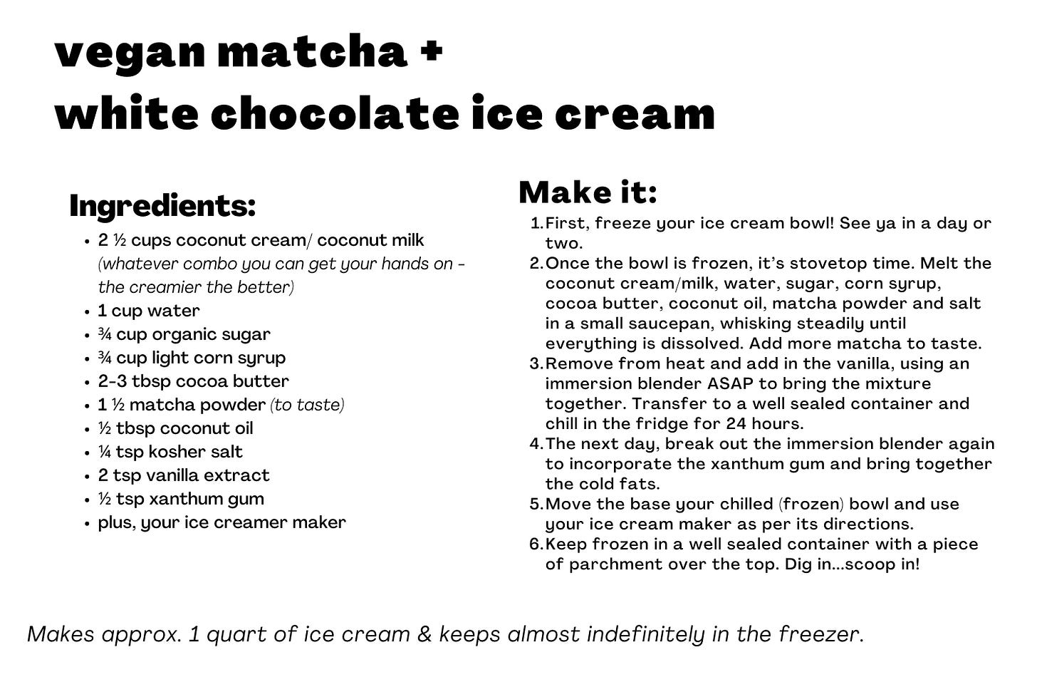 recipe card for the matcha ice cream