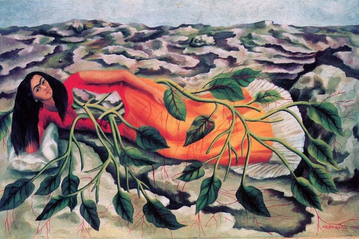 a painting of a woman with roots coming out of her