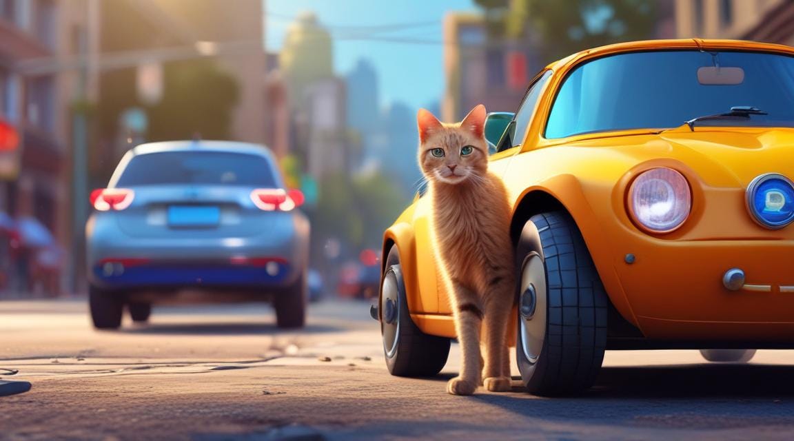 Image of cat next to a car