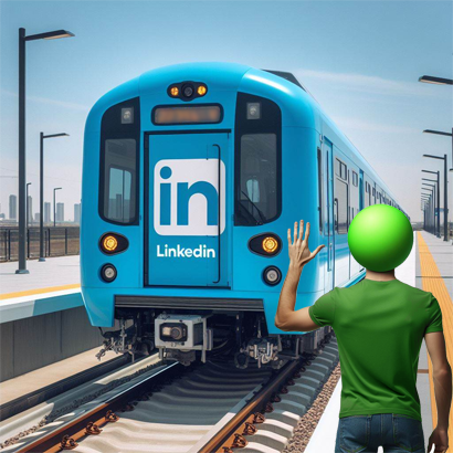 man waving goodbye to LinkedIn train