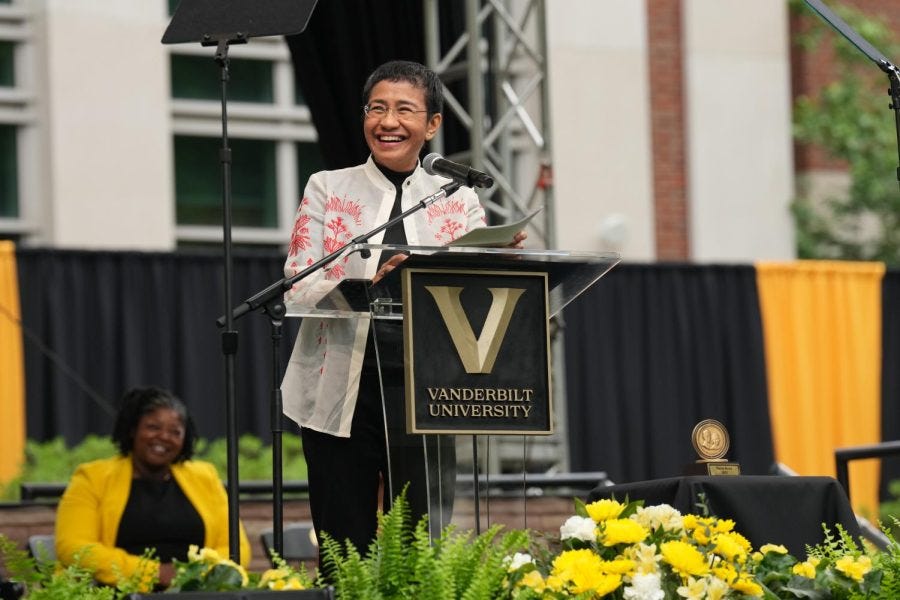 Nobel+Peace+Prize-winning+journalist+Maria+Ressa+gives+the+2023+Graduates+Day+Speech%2C+as+photographed+on+May+11%2C+2023.+%28Photo+courtesy+of+Vanderbilt+University%29