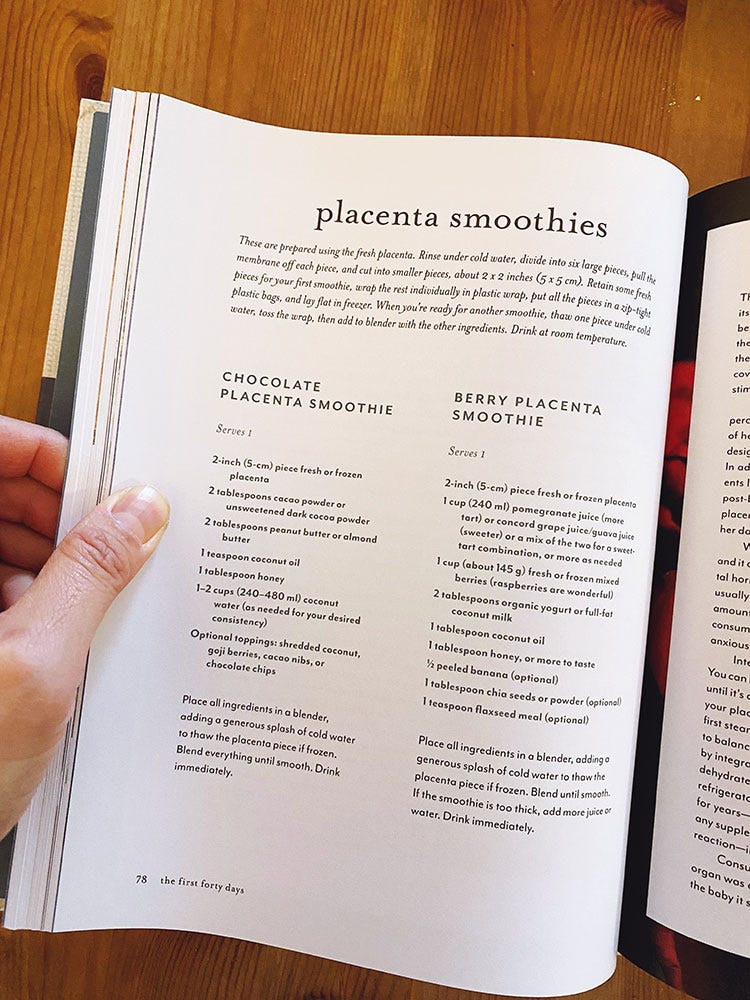 livre cuisine post-partum placenta