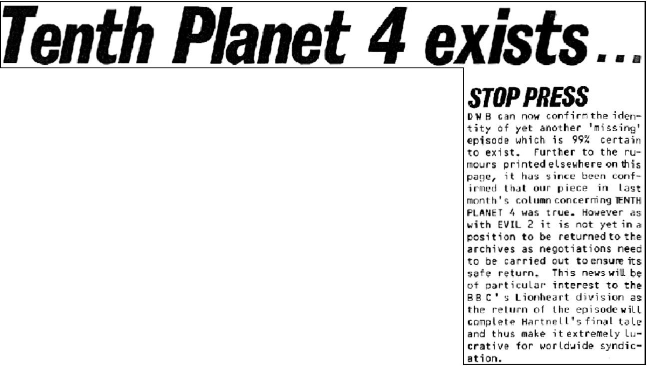 Fanzine cutting with large headline declaring ‘Tenth Planet 4 exists…’. It suggests they have 99% certainty in this.