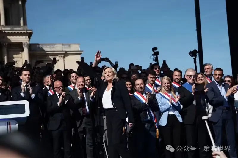 配图：2025年4月6日玛丽娜·勒庞在巴黎参加活动. Picture: CYRIL BITTON FOR LE MONDE