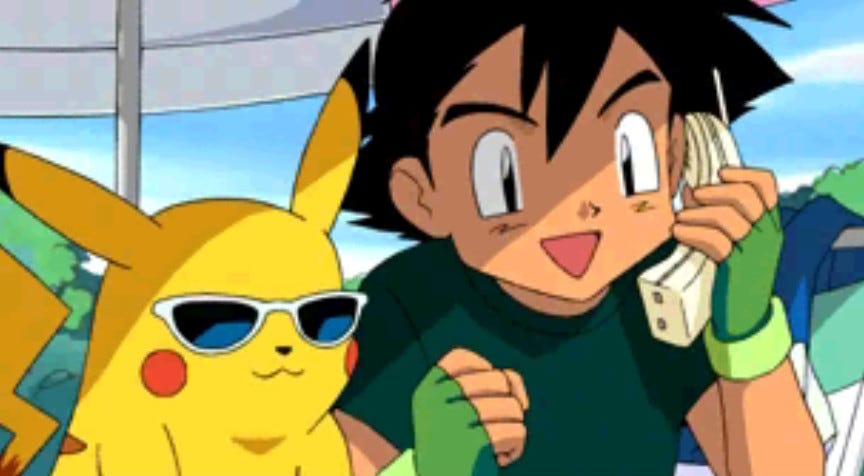 One of the many cutscenes from Pokémon Puzzle League, featuring Ash and Pikachu