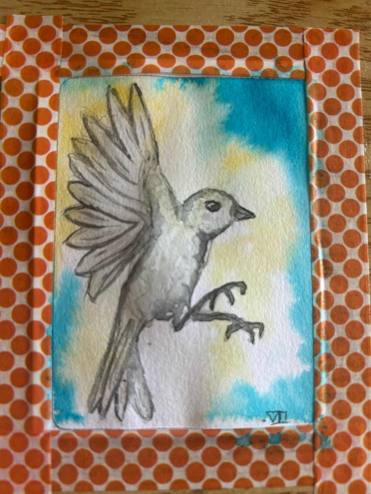 a watercolor picture of a bird in flight