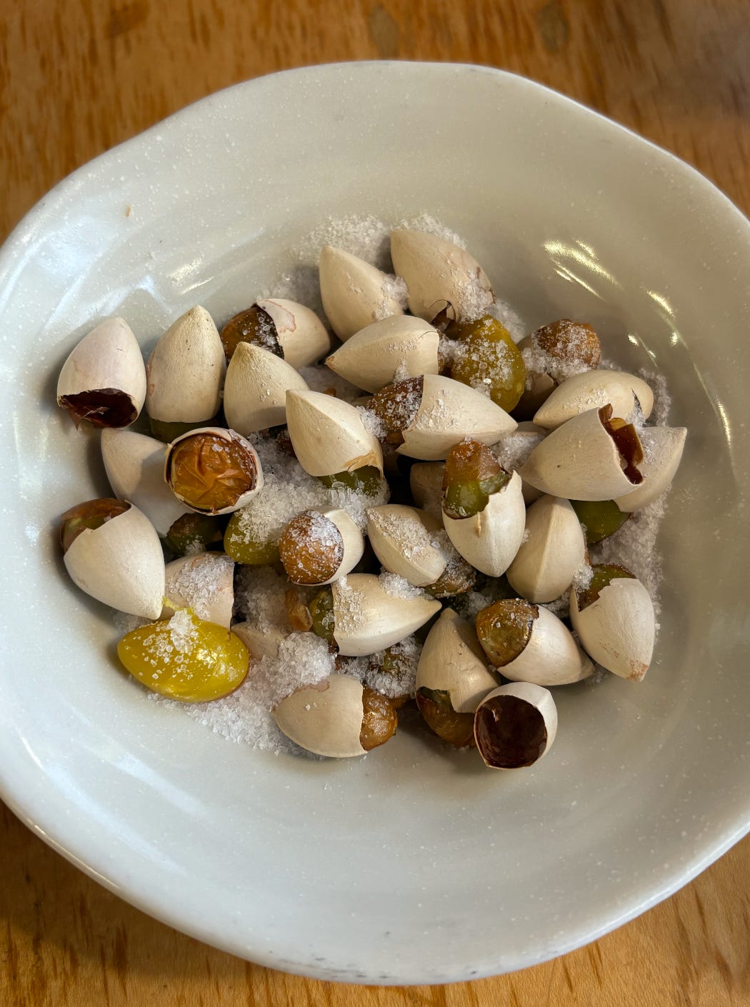 Salt-roasted ginko nuts at Otafuku