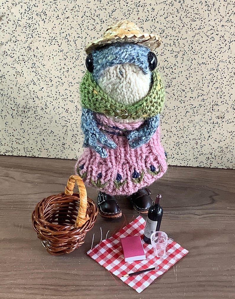 Knitted Student Frog, poseable, with Accessories approx: 1/6 size plus accessories