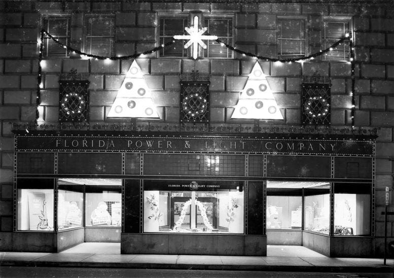 Florida Power and Light’s holiday display in the Ingraham building in 1941. The store faced SE Second Avenue. Courtesy of Miami-Dade Public Library, Romer Collection.