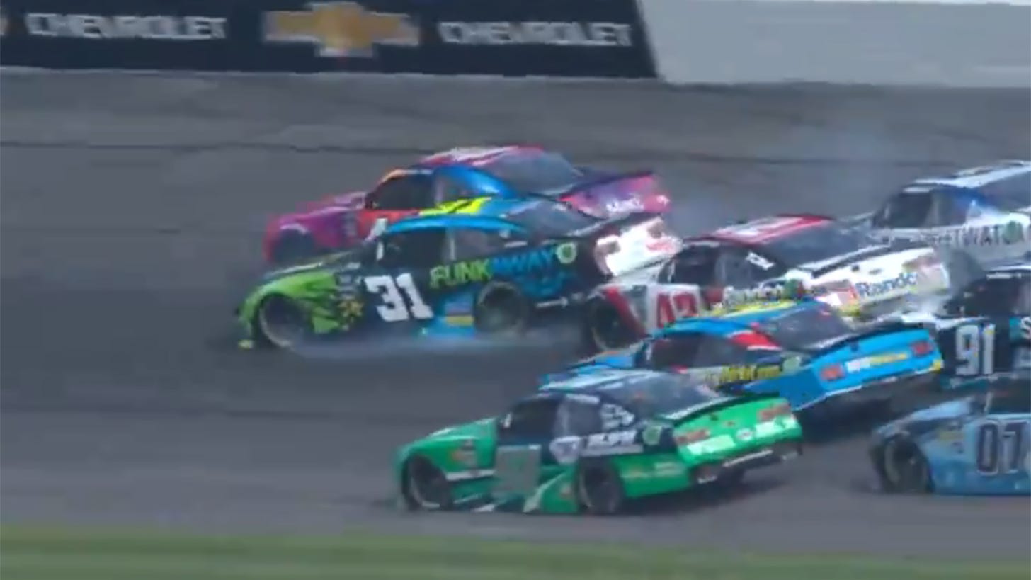 Parker Retzlaff Kyle Sieg incident Pocono 2024 NASCAR Xfinity Series big crash video