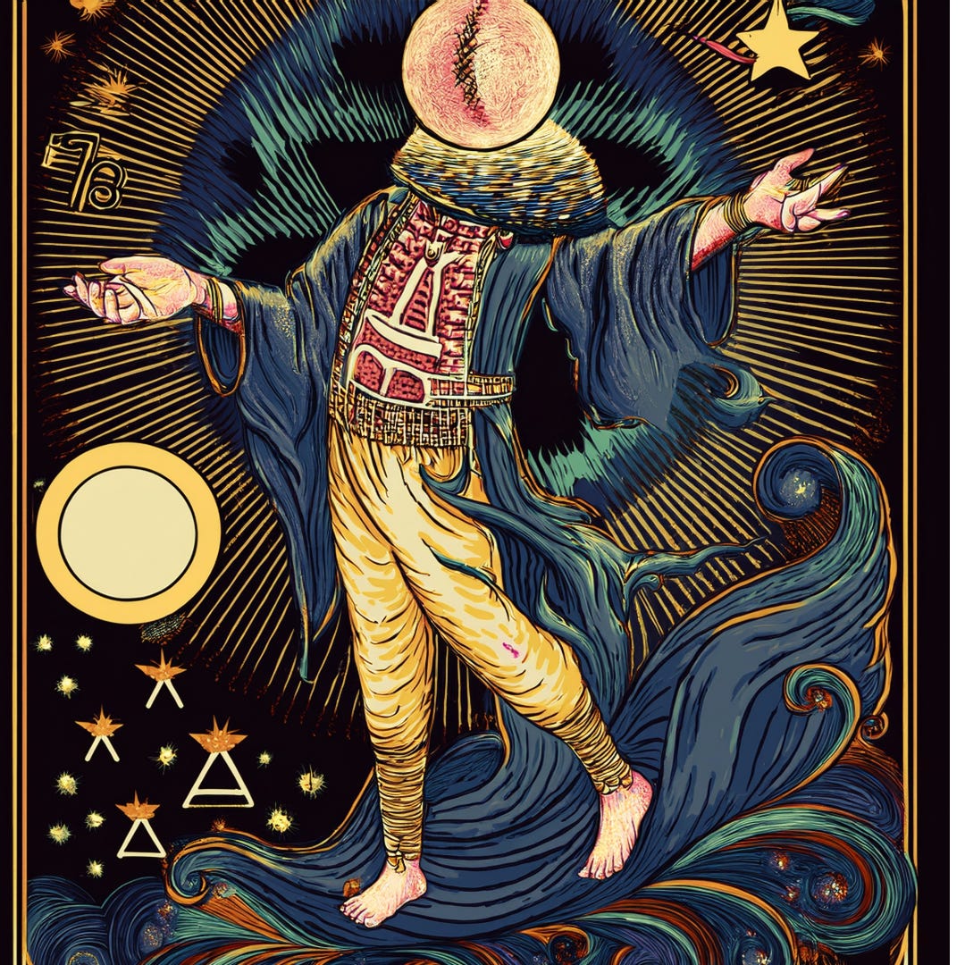 An AI generated version of the Fool tarot card.