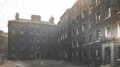 Six-storey, tenemant-style flats built in Stamford Street, London, by the Peabody Trust