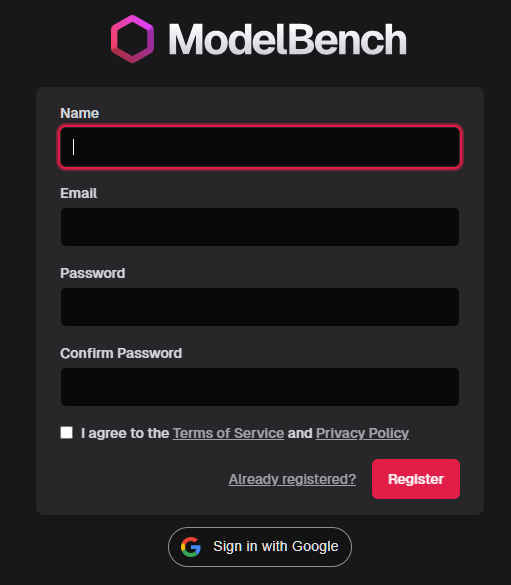 Modelbench sign-up form