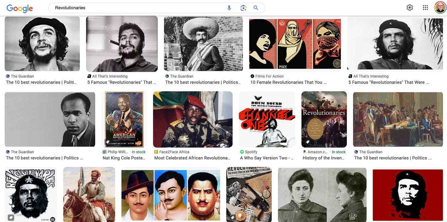 Google Image search result page with lots of photos of Che Guevera and many other communist revolutionaries 