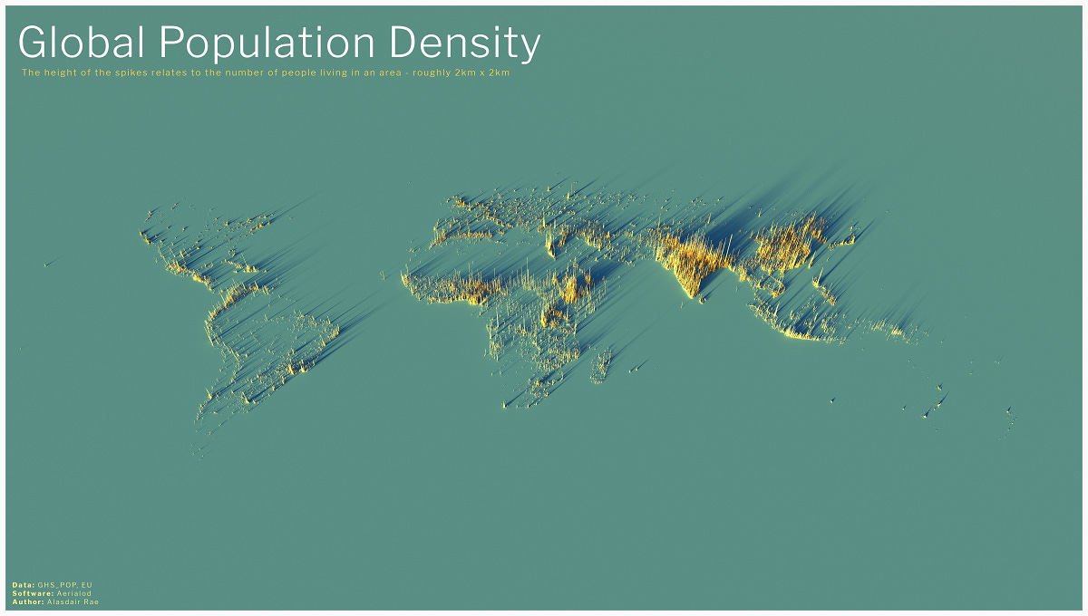 Mapping 3d global population density spikes