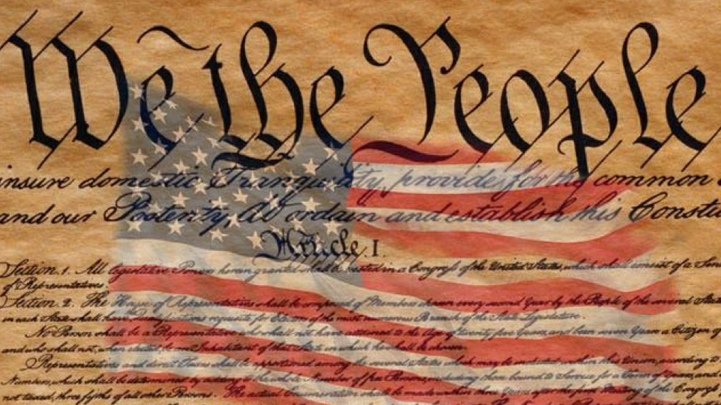 We the People, American Flag over the Constitution