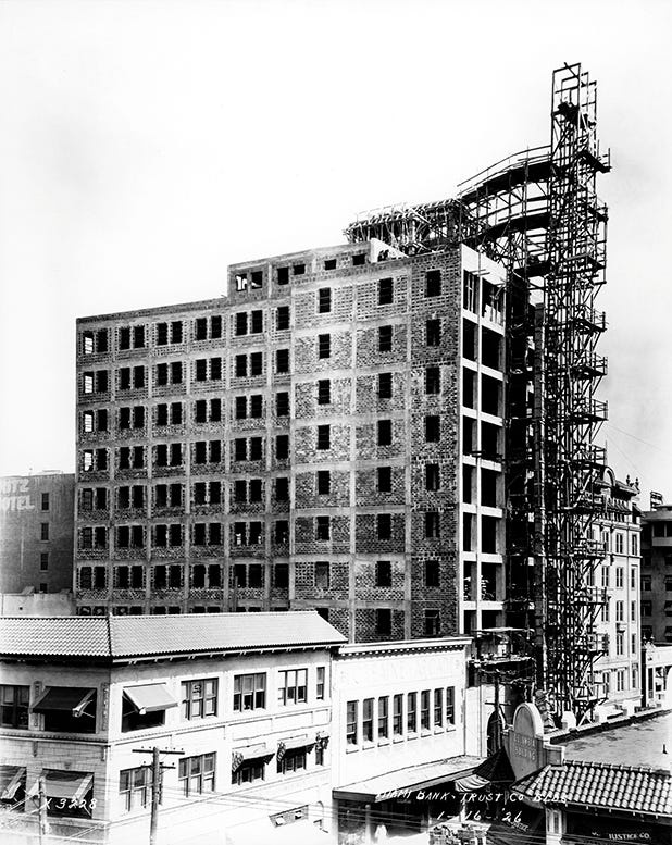 Construction of Miami Bank & Truest building on January 16, 1926.