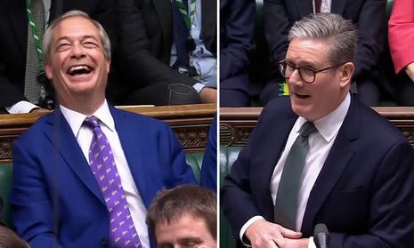 Keir Starmer mocks Nigel Farage for spending so much time in US – video |  PMQs | The Guardian