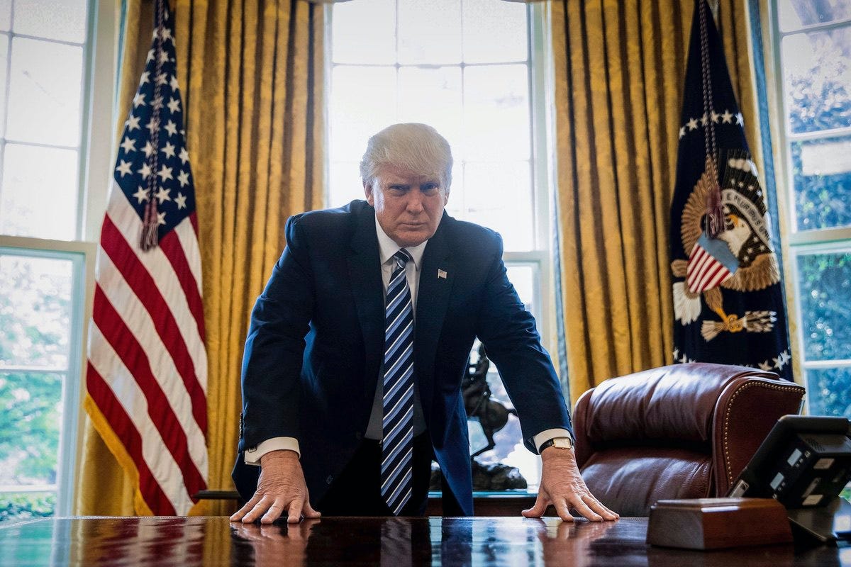 President Donald Trump poses for a portrait in the Oval Office in Washington after an interview with The Associated Press. April 21, 2017 (AP Photo/Andrew Harnik)