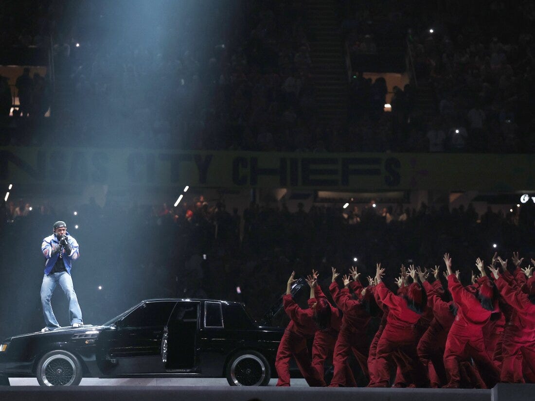 Kendrick Lamar performs onstage during Apple Music Super Bowl LIX Halftime Show at Caesars Superdome.