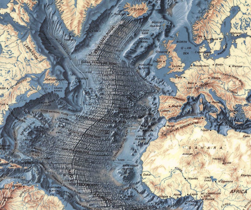 Floor of the Ocean Map Vintage Map Wall Map Print