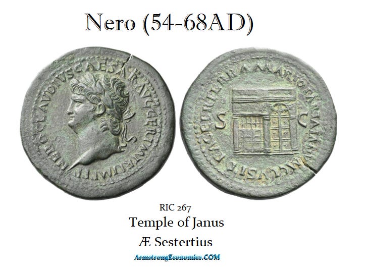 Nero Temple of Janus AE Sestertius RIC 267