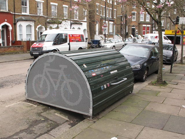 Cyclehoop kerbside bike hangar storage,... © David Hawgood :: Geograph  Britain and Ireland