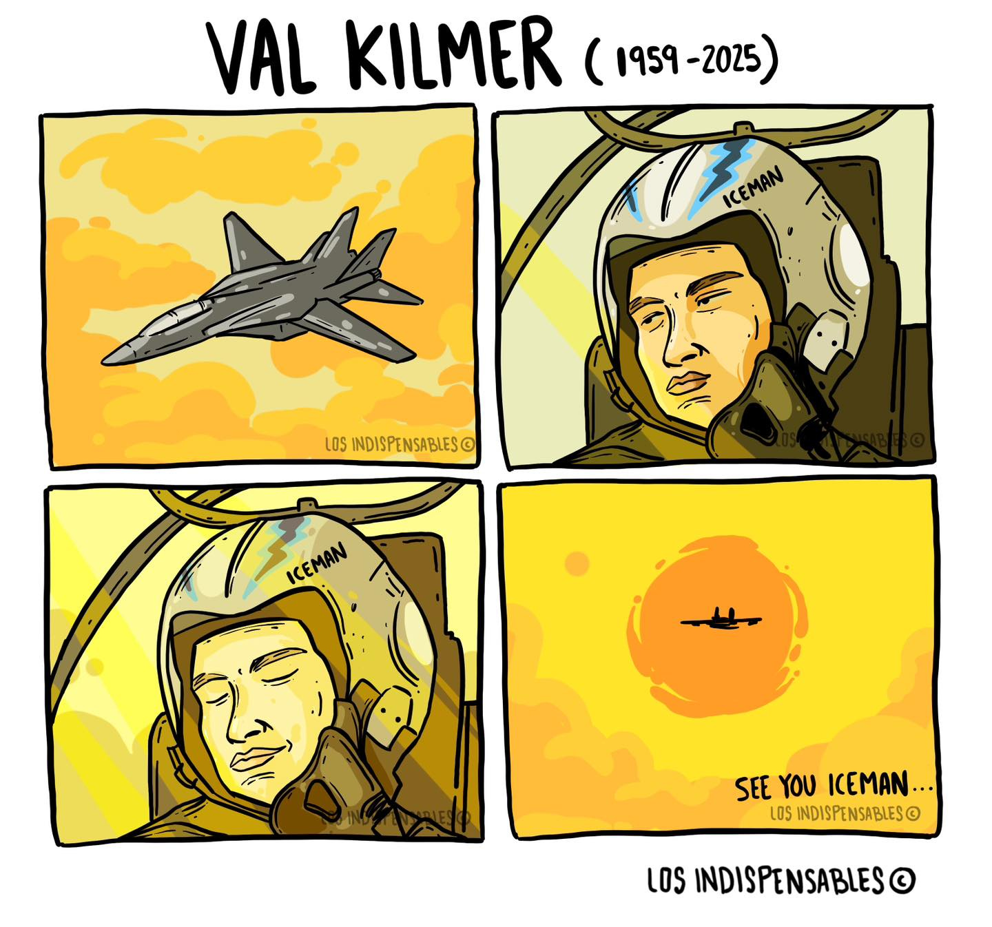 Puede ser una ilustración de texto que dice "ναι KILMER (1959-2025) (1959 -2025) ICEMAN LOS INDISPENSABLESG ICEMAN KEMAN 1 SEE YOU SEEYOUICEMAN.. ICEMAN.. LOS INDISPENSABLES© LOS INDISPENSABLES"