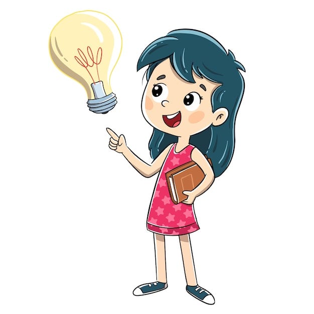 Premium Vector | Girl who has an idea with a light bulb