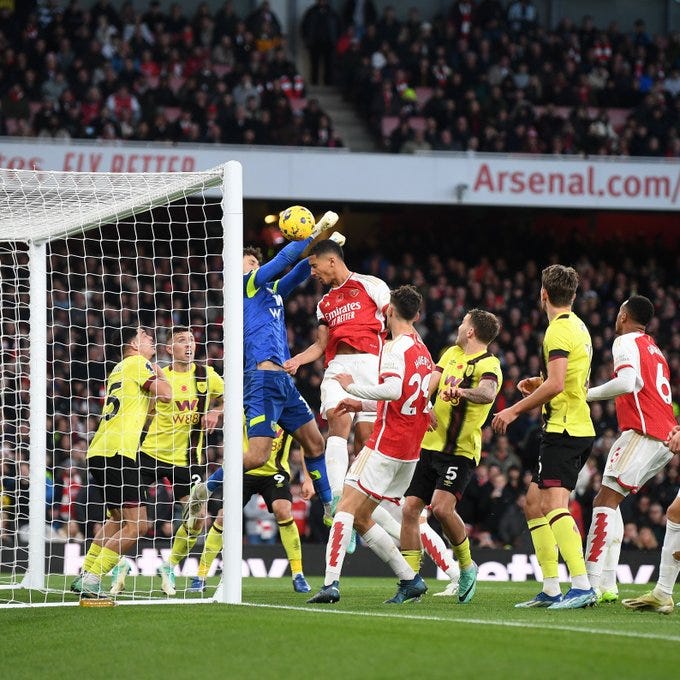 Saliba restores Arsenal's lead from a corner.