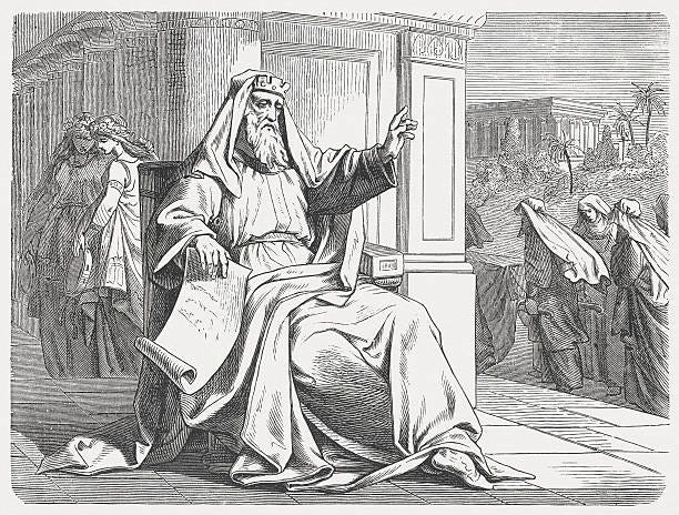 King Solomon: "All is vanity!" (Ecclesiastes 2), published in 1877 King Solomon: "All is vanity!" (Ecclesiastes, Chapter 2) Woodcut engraving after a drawing by Julius Schnorr von Carolsfeld (German painter, 1794 - 1872), published in 1877. ecclesiastes stock illustrations