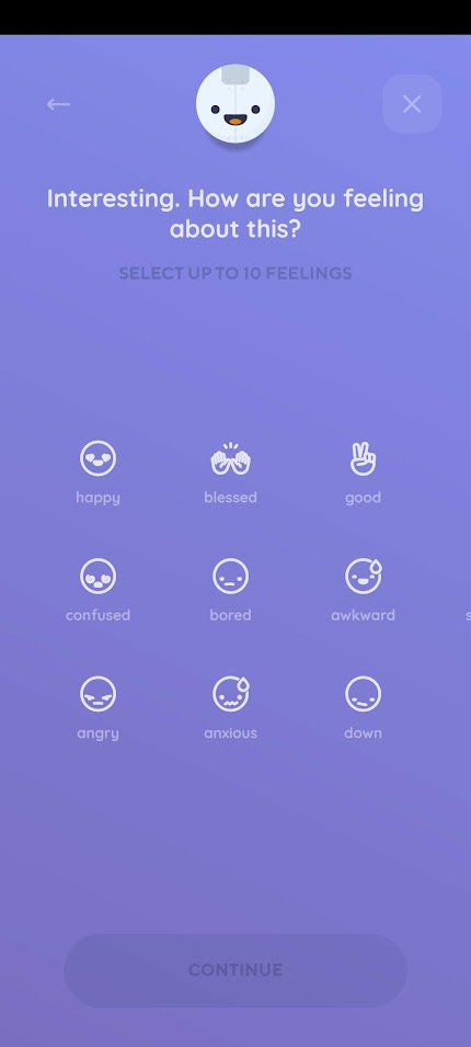 Reflectly app interface with mood icons