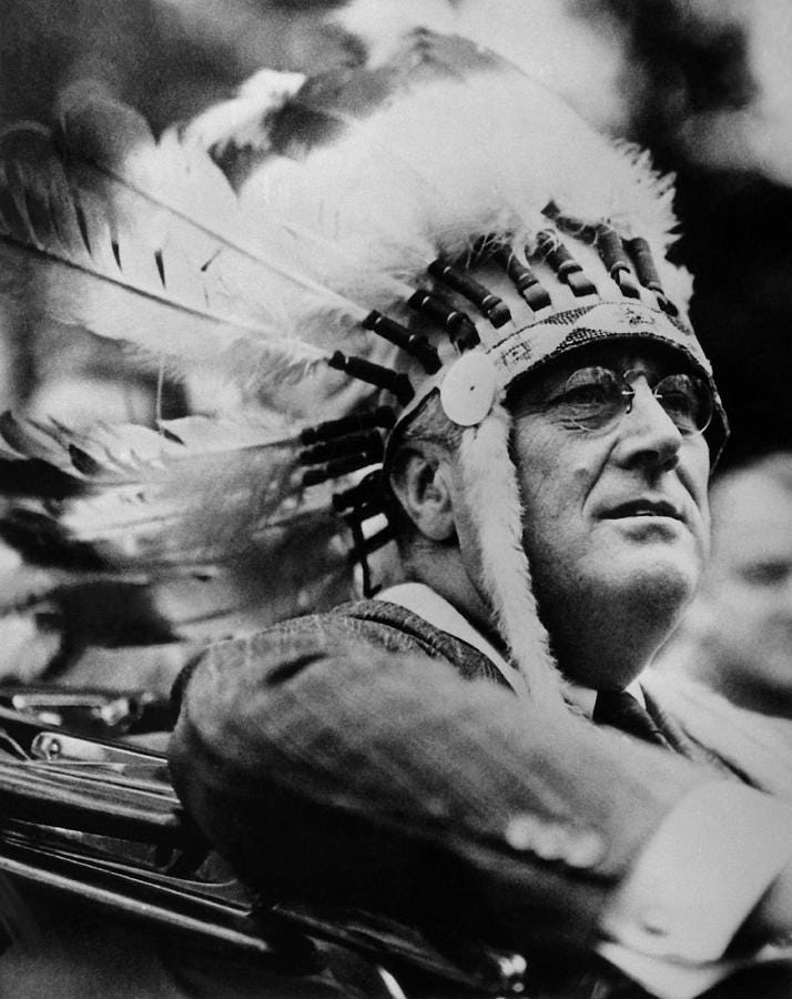FDR Wearing Native American War Bonnet - 1932 Photograph by War Is Hell  Store - Pixels