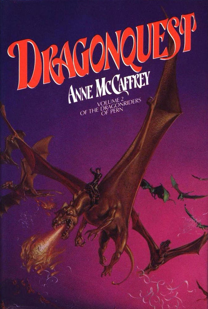 Book cover for DRAGONQUEST by Anne McCafrey, published by Del Rey