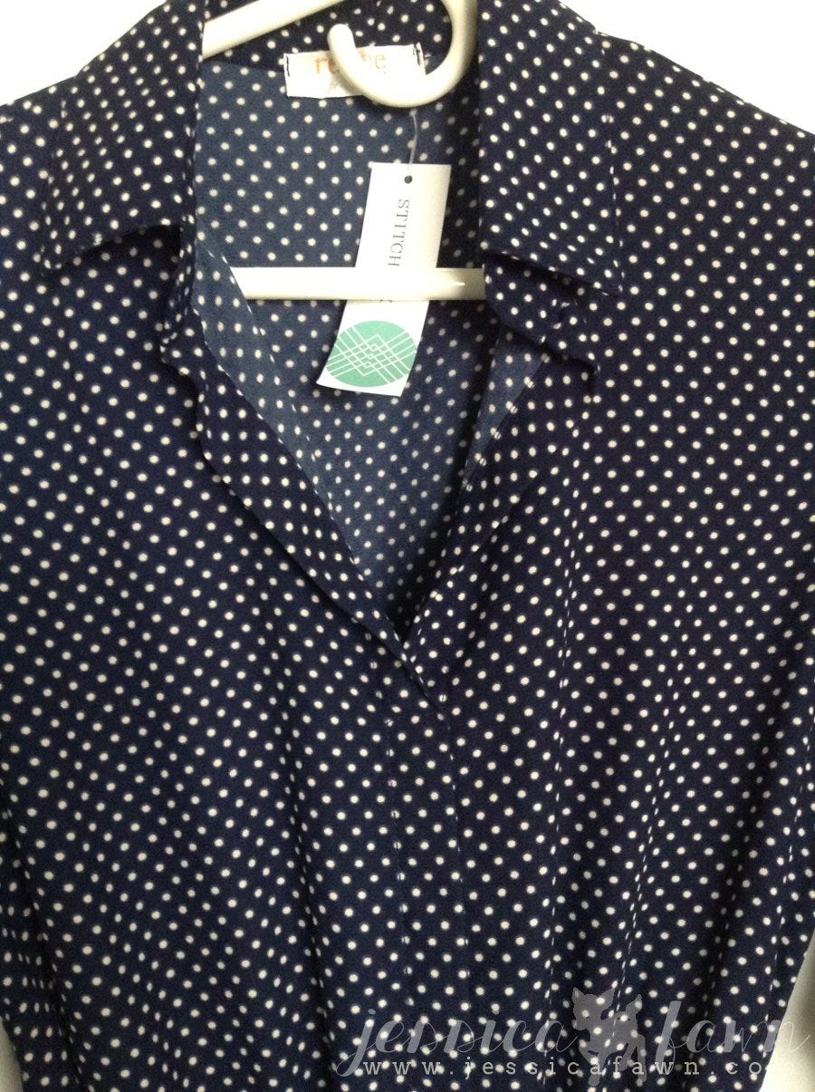 Renee C Alexus 3:4 Sleeve Polka Dot Collared Shirt Dress detail | JessicaFawn.com