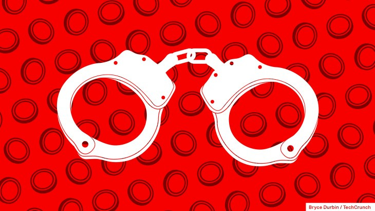 illustration of handcuffs over a background of coins