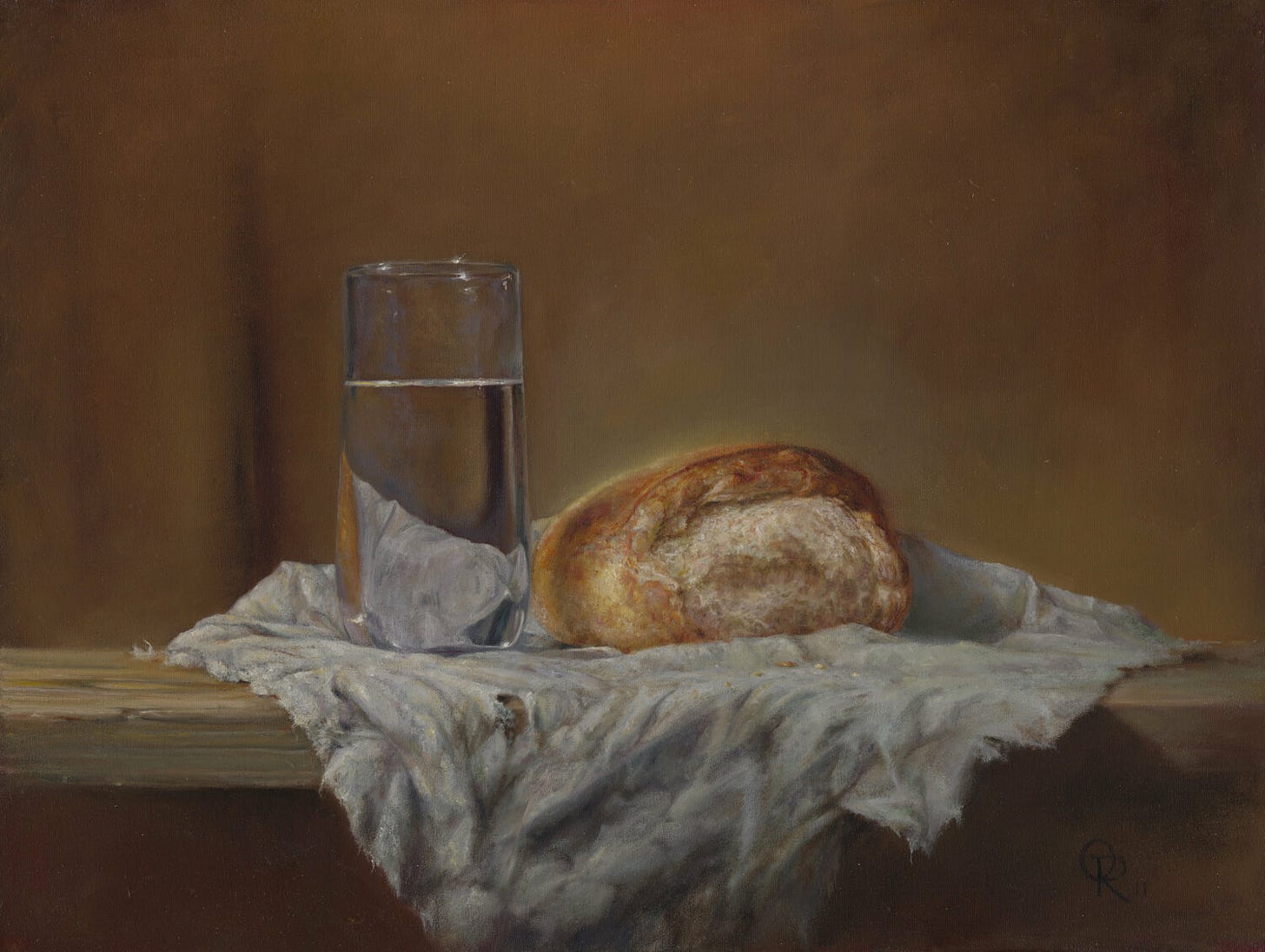 Still life with bread and water by Oleg Radvan (2011) : Painting Oil on  Canvas - SINGULART