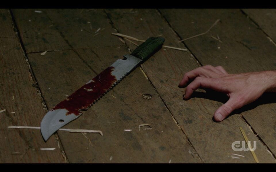 SPN Sam Winchester hand reaching for machete to kill Jenny 1520