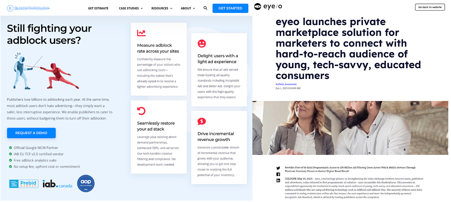 Blockthrough and Eyeo’s marketplace offering