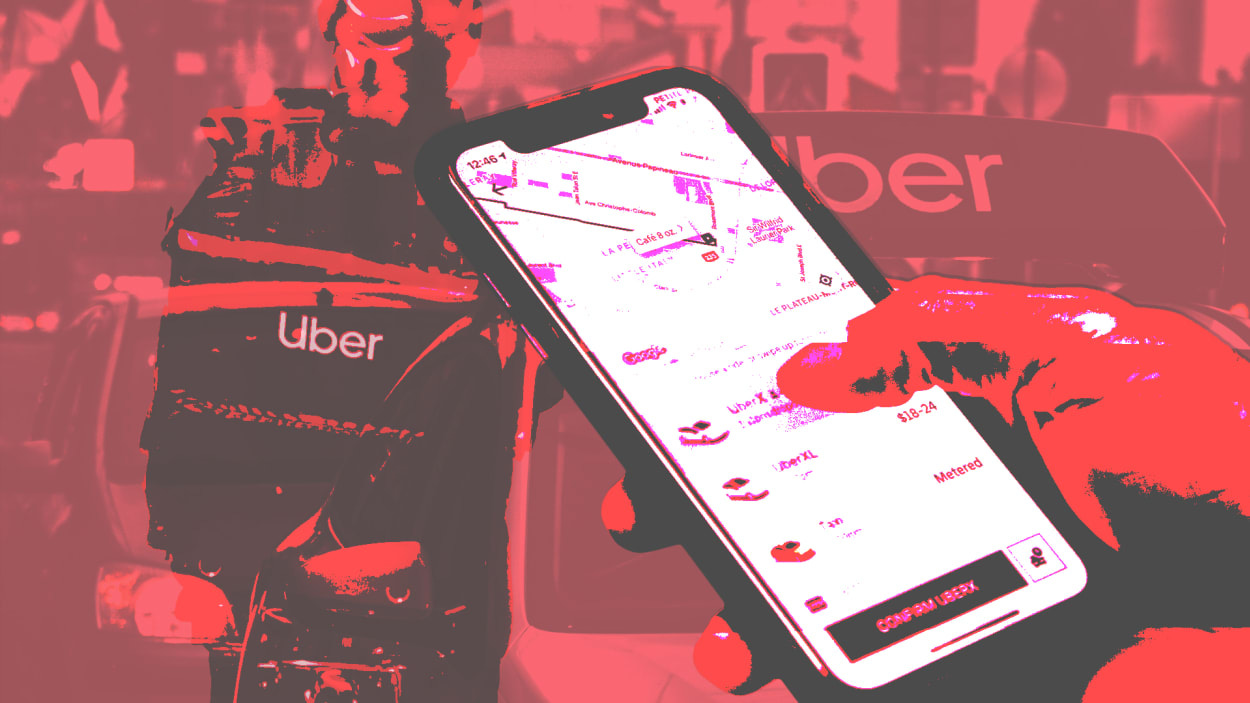 An illustration of the Uber app with a negative undertone