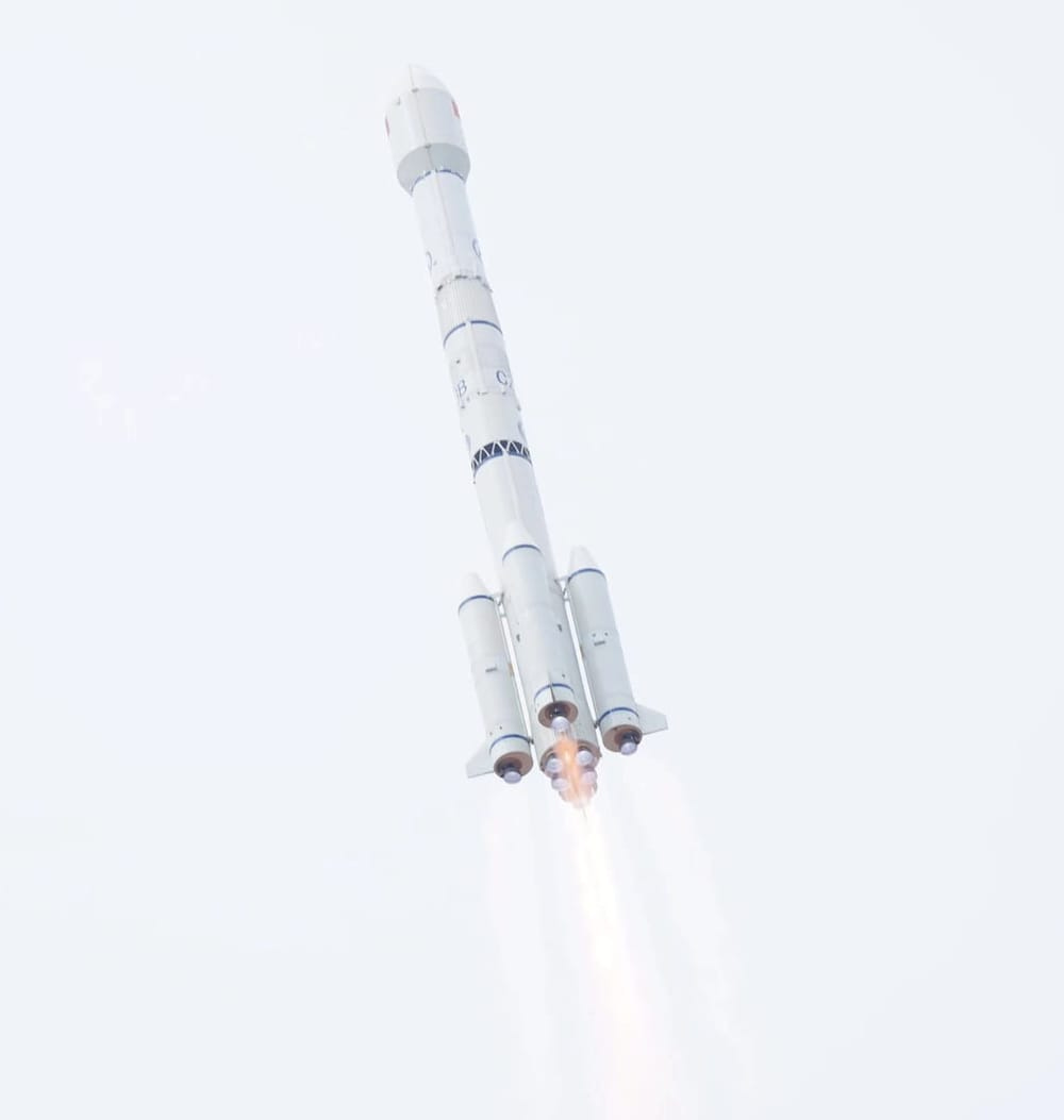 The Long March 3B/E Y97 vehicle during first-stage flight.