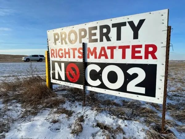 A sign near Strasburg, N.D., on Jan. 11, 2024. (Jack Dura/AP Photo)