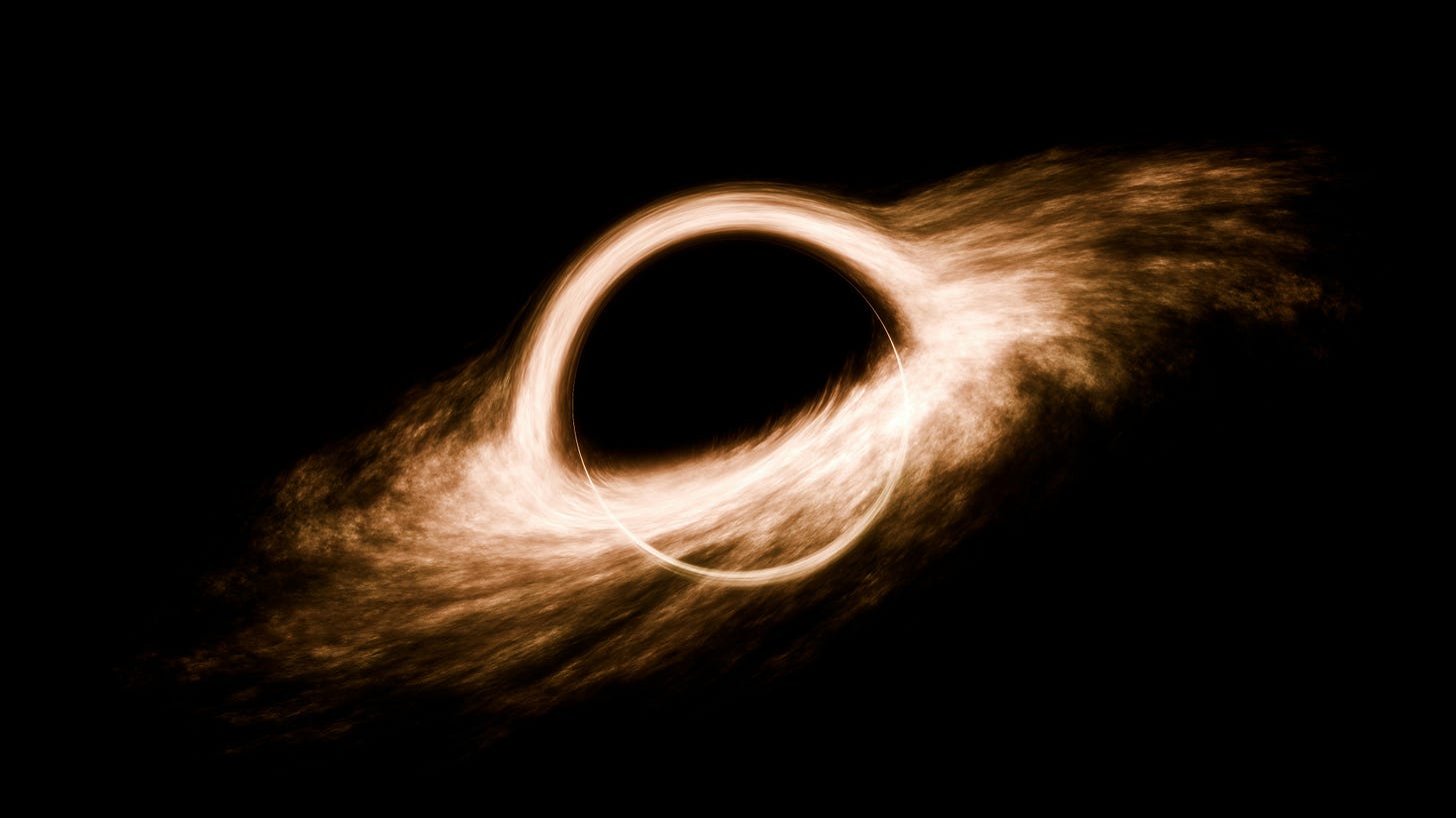 A 3d render of a black hole. 