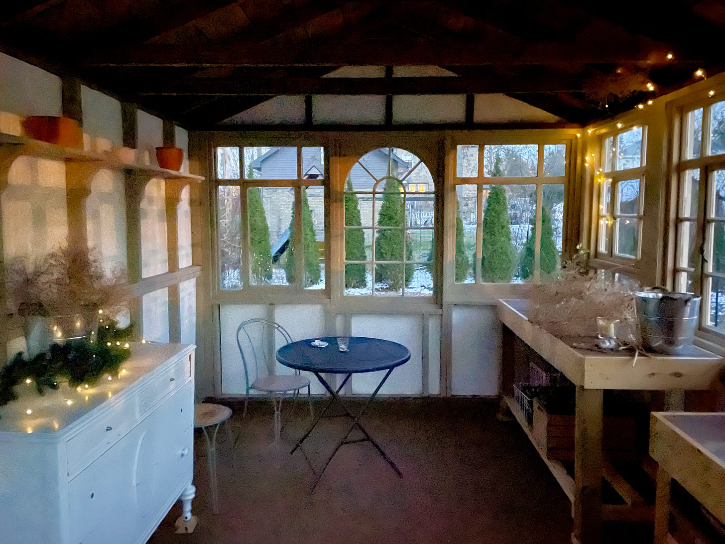 View inside the shed towards the pond…