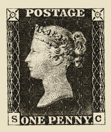 The Penny Black stamp featured Queen Victoria