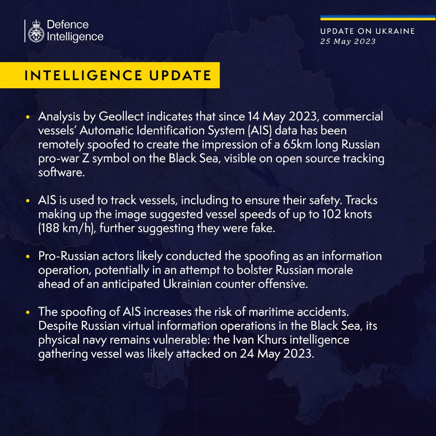 Latest Defence Intelligence update on the situation in Ukraine - 25 May 2023.